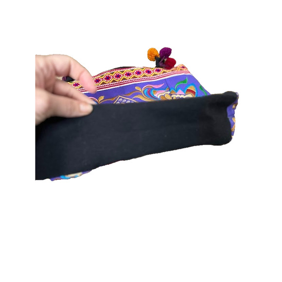 Embroidered 100% Cotton Thailand Boho Hand Bag Shoulder Bag Purse Zipper Pom Pom - Picture 7 of 10